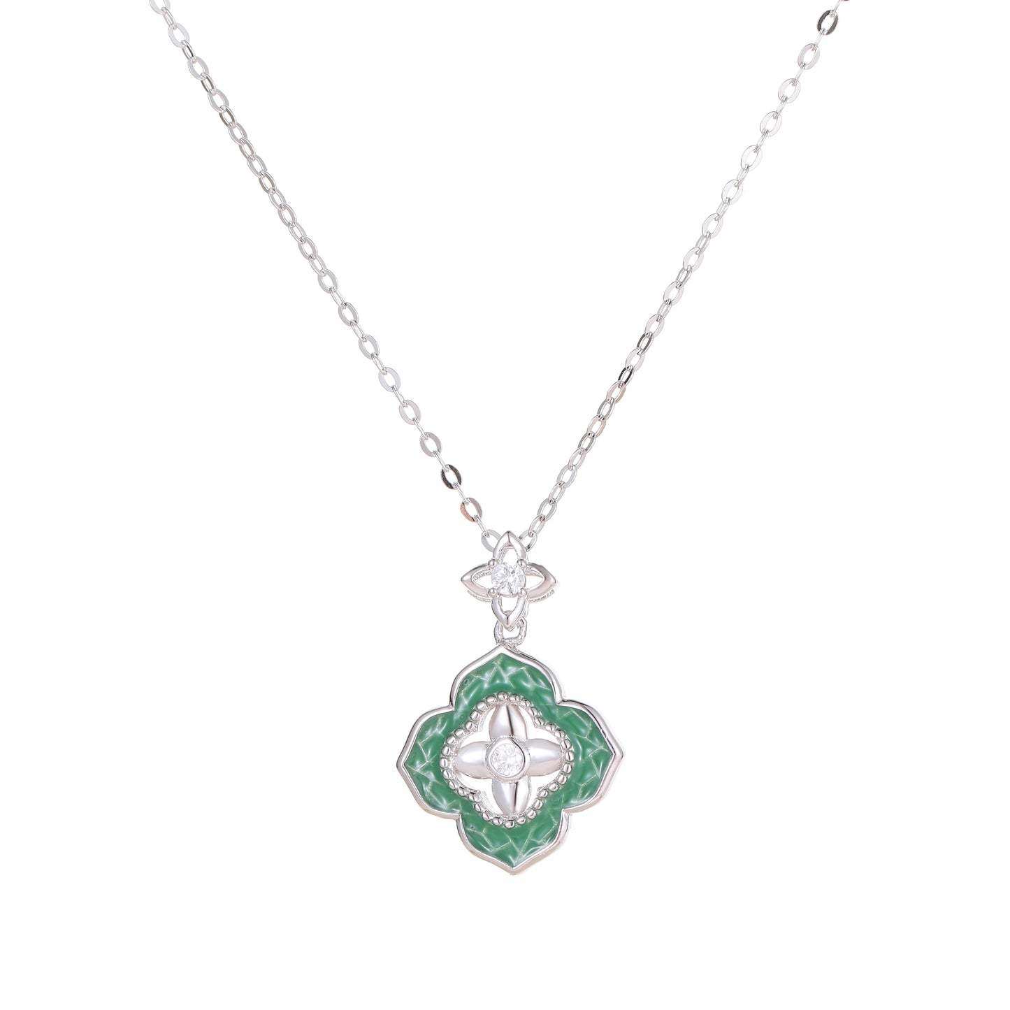 Blue-and-White Porcelain Clover Necklace