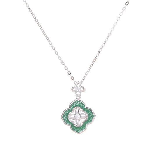 Blue-and-White Porcelain Clover Necklace