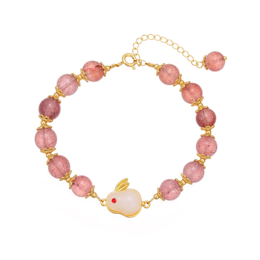 Strawberry Quartz & Rabbit Bracelet