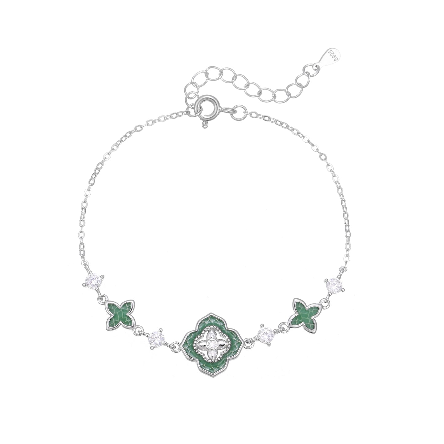 Blue-and-White Porcelain Clover Bracelet