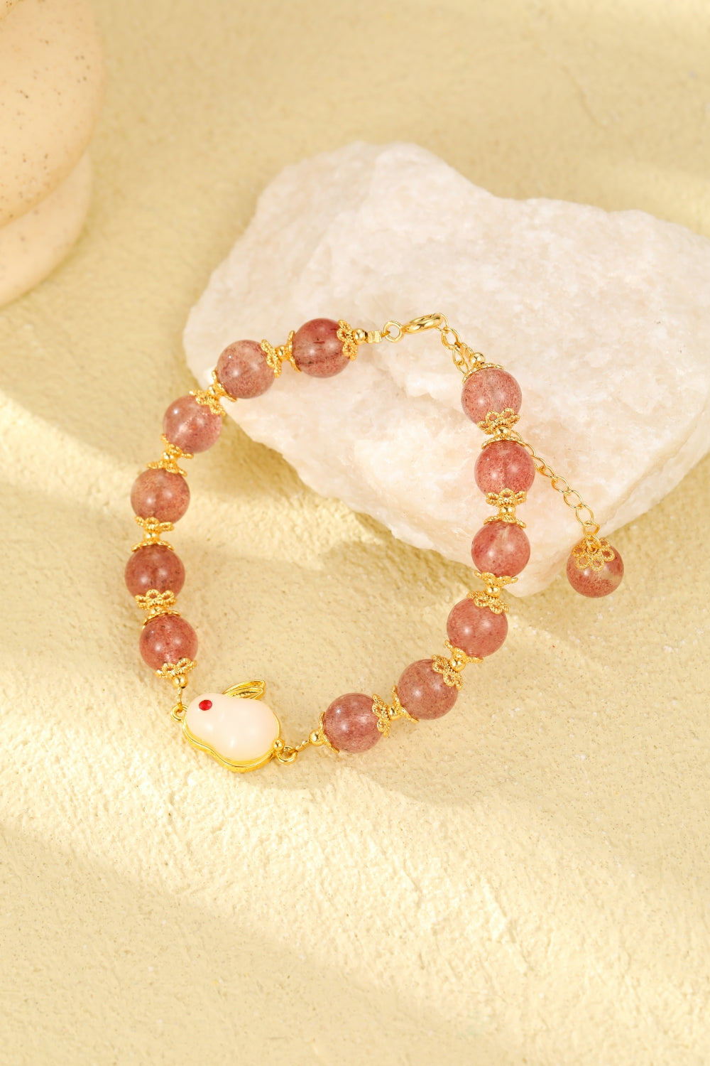 Strawberry Quartz & Rabbit Bracelet