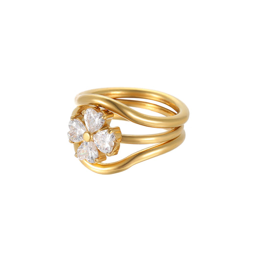 Auspicious Radiance Floral Clover Ring