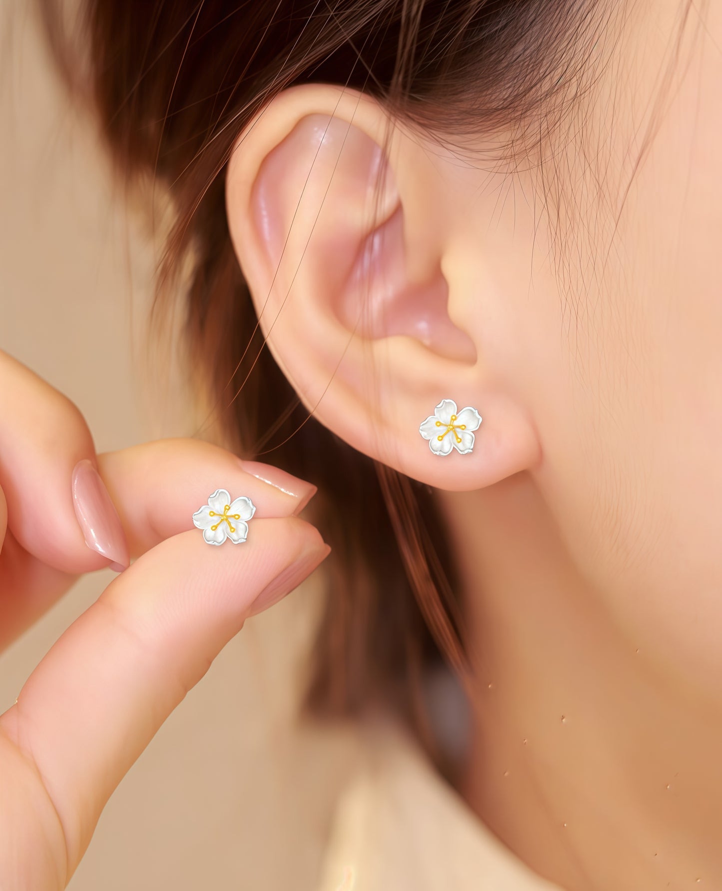 Peach Blossom & Golden Stamen Studs