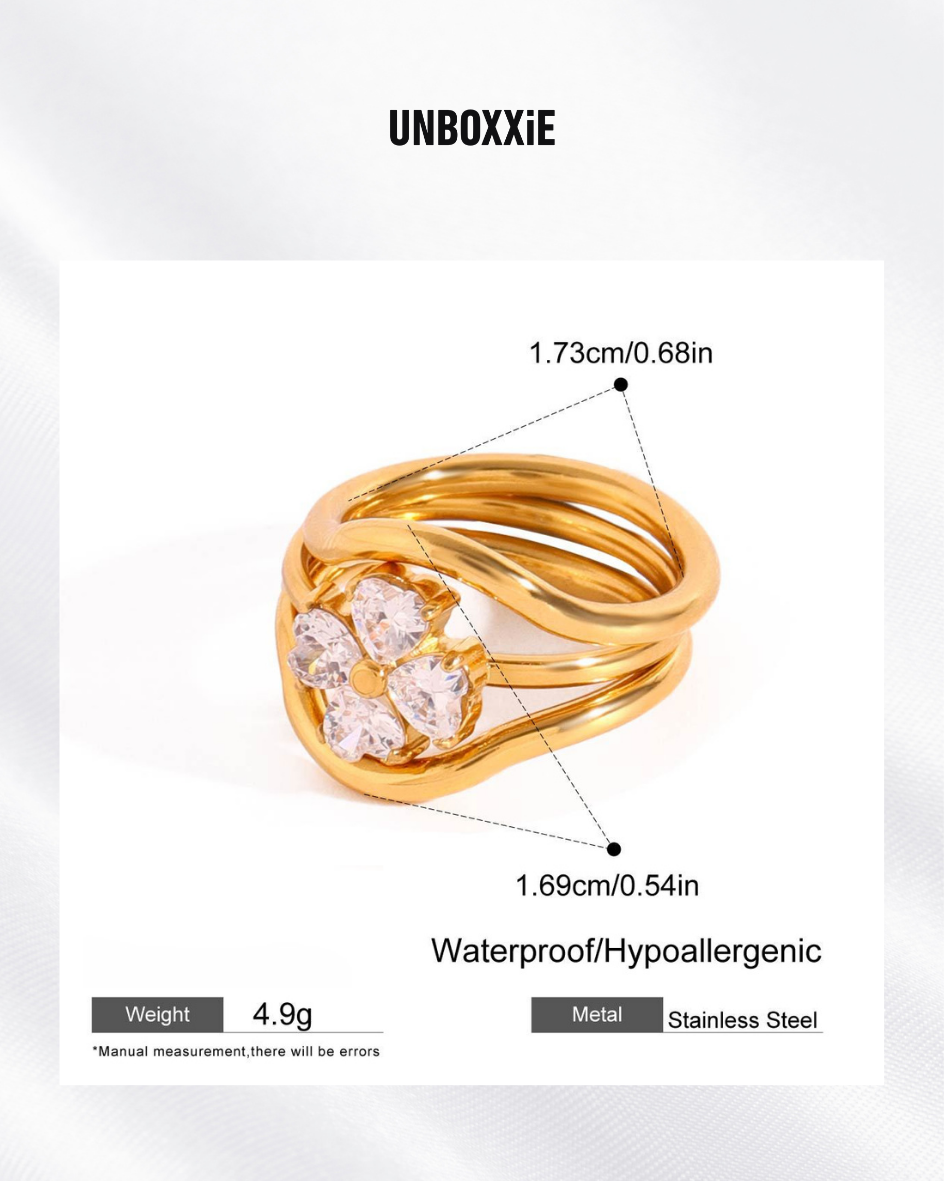 Auspicious Radiance Floral Clover Ring