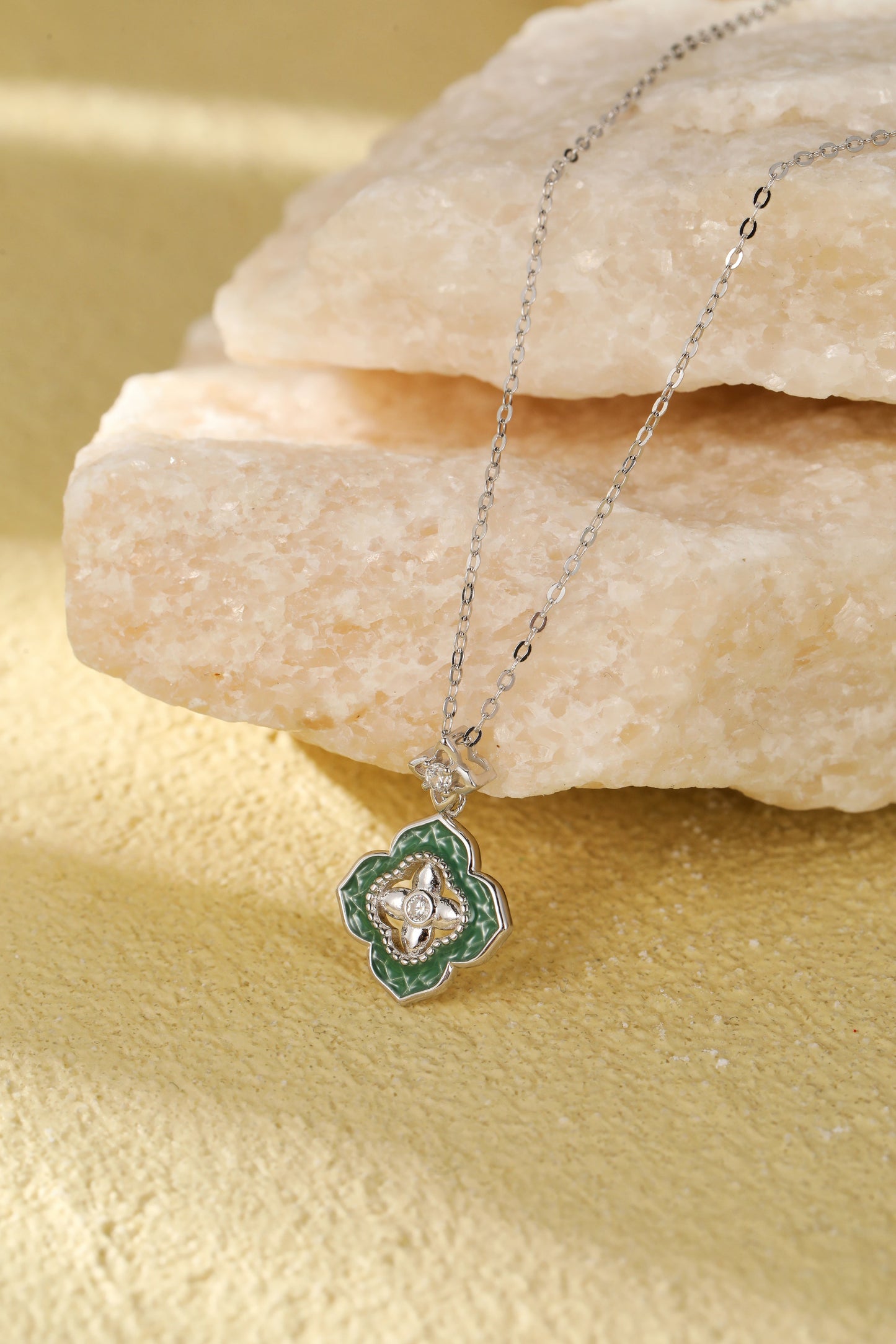 Blue-and-White Porcelain Clover Necklace